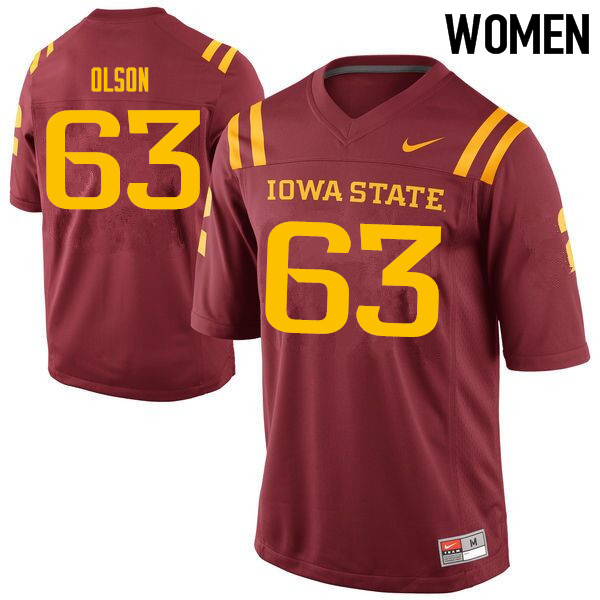 Women #63 Collin Olson Iowa State Cyclones College Football Jerseys Sale-Cardinal - Click Image to Close